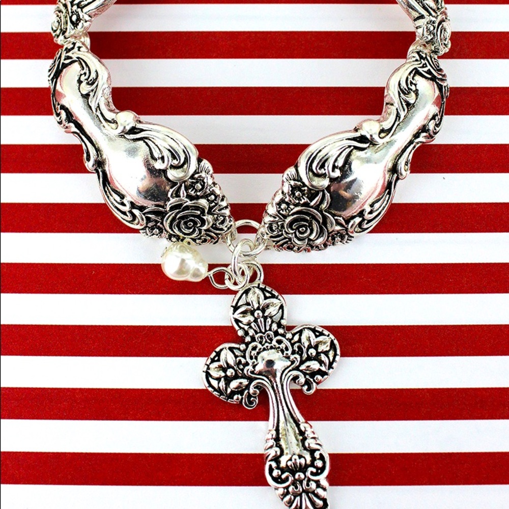 Silver Cross Charm Spoon Bracelet